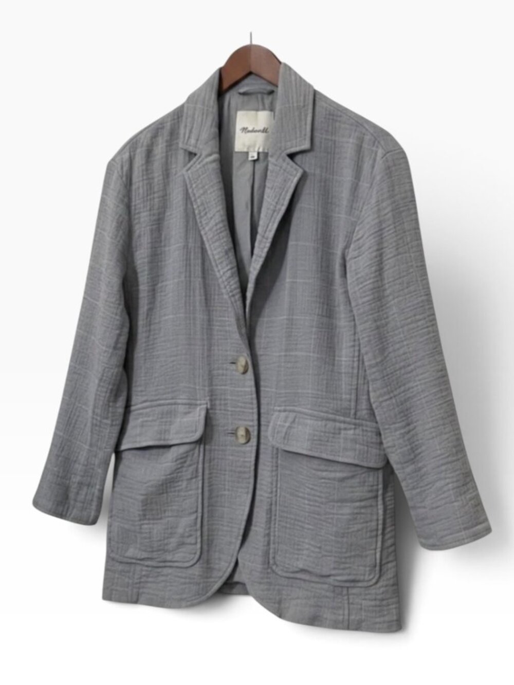 Madewell Gray Windowpane Plaid Linen Blend Blazer Jacket Button Pocket Size S - Picture 2 of 9